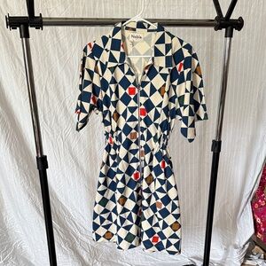 Noble Geometric Patterned Mini Dress - Blue, White, and Red